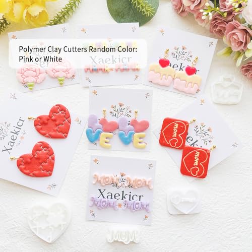 Mother’s Day Polymer Clay Cutters & Stamps Set - 10pcs Sharp & Durable Mom, MAMA, LOVE, Puzzle Heart, Envelope & Cake Shapes for DIY Earring Jewelry Making, Soft Clay Crafts & Holiday Supplies - color: 2L color