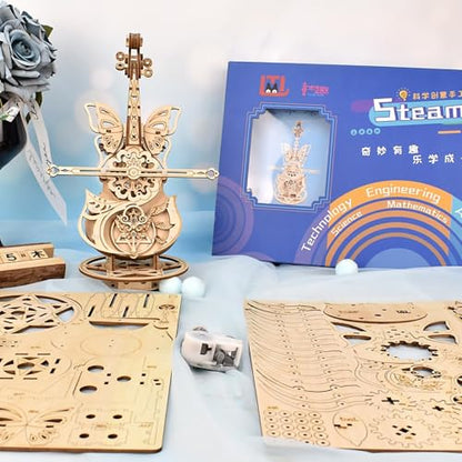3D Wooden Brain Teaser Puzzle for Teens Wooden Music Boxes Cello Model Kits for Adults DIY Building Wood Crafts Mechanical Puzzle Building Kits for Teens