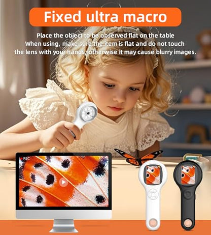 Microscope for Kids, Portable Digital Microscope with 500X Magnifying Glass, Handheld Camera Mini Pocket Magnification, Educational Christmas Birthday Gifts for Ages 4 5 6 7 8 9 10 11 12 - color: Milky white Rabbit