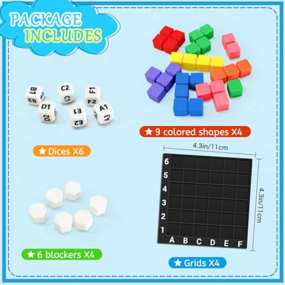 4 Players The Brain Square STEM Puzzle Game, Pattern Match Blocks Dice Game - color: 4_player