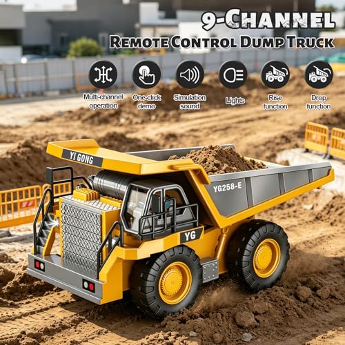 Remote Control Excavator (11-Channel), Dump Truck, Bulldozer, Loader (9-Channel), 2.4GHz Remote Control Construction Vehicles, Made of ABS, with Cool Lights and Sound Effects, 4-Pcs - color: Excavator Four-piece Set