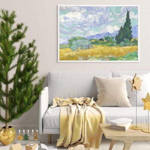 VeGuude Diamond Art Kits for Adults-Van Gogh Diamond Painting Kits for Adults Beginners,Wheat Field with Cypresses 5D DIY Full Drill Diamond Painting Cat Gem Art and Crafts 12x16inch - color: DP02867