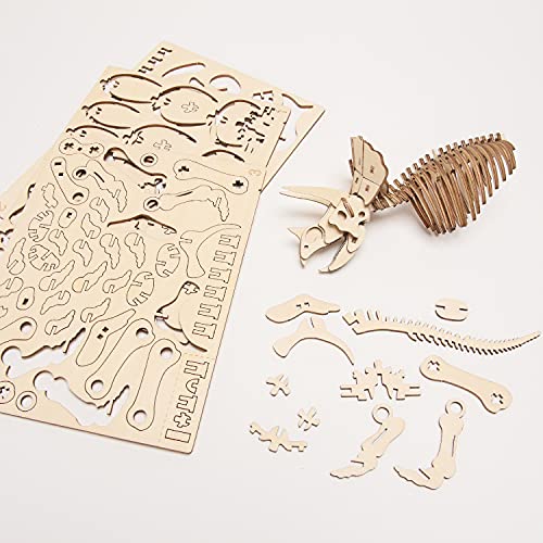 Triceratops Wooden Dinosaur 3D Puzzle - Fun DIY Wood Craft Kits - Ideal Gift for Birthdays and Party Favors - style: Triceratops