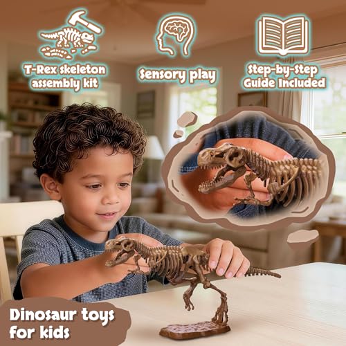 7-Pack Big Dinosaur Fossil Skeleton Building Kit | Take Apart & Rebuild Dinosaur Bones Models | STEM Science Archaeology Toy Gift for Kids 6+ | T-Rex, Triceratops, Velociraptor