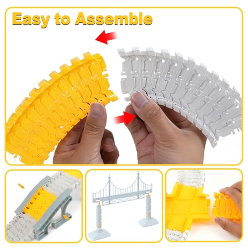 BEMITON Construction Race Track Toys for Kids - Birthday Gift for 3 4 5 6 7 Year Old Boys, 330+ PCS Track Playset with Electric Cars and Construction Trucks, DIY Engineering Road Building Sets - color: Yellow Construction Race Track