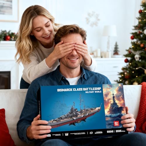 NUTCRACKER Military Building Blocks Set for Adults, 2535 Pcs WWII German Bismarck Battleship Model Kit, 60015 Warship Building Bricks Kit, Collectible Display Gift for Military Enthusiasts