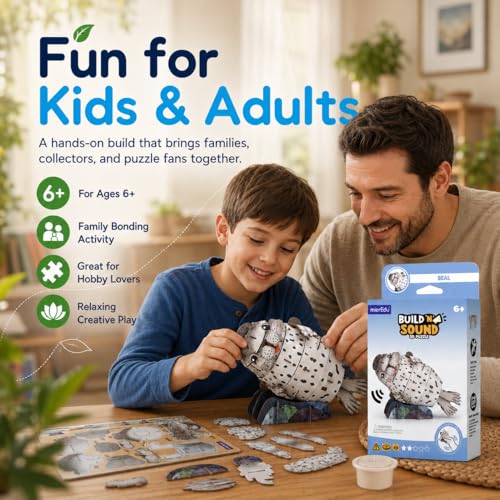 MierEdu Build 'N' Sound 3D Puzzle for Kids, Animal Puzzle with Sound Module, Educational STEM Craft Kit, FSC Paper Model Building Toy Gift for Ages 6+ - color: Seal