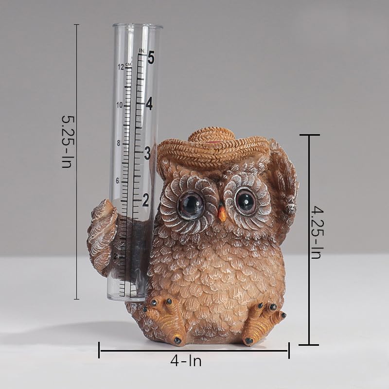 Rain Gauge with Owl Figurine Rain Collector Decorative Outdoor Owl Statue Decor Garden Statue, Weather Rainfall Gauge Analysis for Garden, Deck, Patio & Lawn