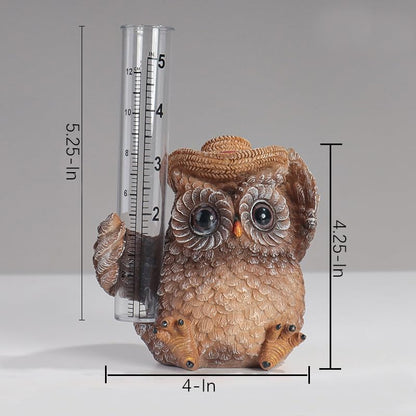 Rain Gauge with Owl Figurine Rain Collector Decorative Outdoor Owl Statue Decor Garden Statue, Weather Rainfall Gauge Analysis for Garden, Deck, Patio & Lawn