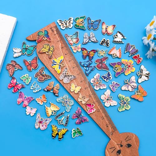 WOCRAFT 100pcs Assorted Enamel Butterfly Bracelet Charms for Jewelry Making DIY Necklace Bracelet Keychain Crafting Charms Kit (M771) - style: Butterfly
