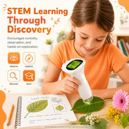 1000X Microscope for Kids, 2'' Screen Kids Wonder Quest Microscope Camera, Digital Handheld Microscope, Educational Kids Magnifying Glass, Christmas Birthday Gifts for Age 3 4 5 6 7 8 9 10- White - color: White