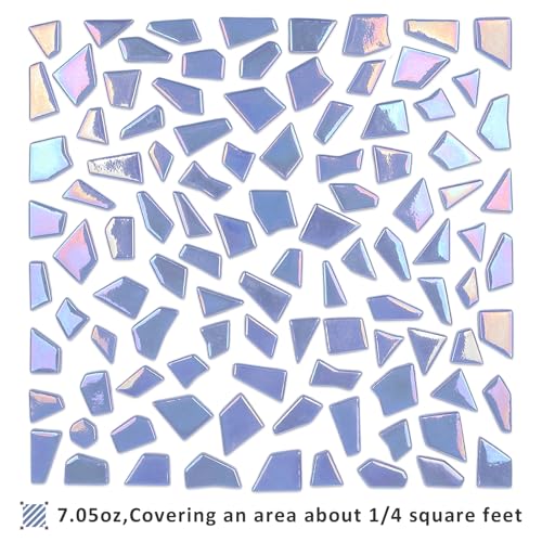 Youway Style 200g Iridescent Glass Mosaic Tiles for Crafts Bulk,Sky Blue - color: Sky Blue, size: 200g