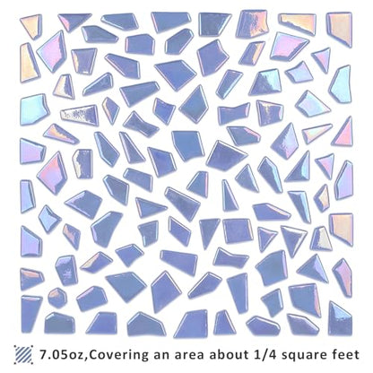 Youway Style 200g Iridescent Glass Mosaic Tiles for Crafts Bulk,Sky Blue - color: Sky Blue, size: 200g