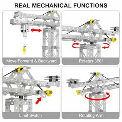 Metal Building Toys, 273pcs 3 in 1 Tower Crane & Frame Crane & Windmill Metal Model Set,Erector Sets for Boys Age 8-12,DIY Building Stem Projects Toys for Kids,Birthday Gifts for Model Crane Fan