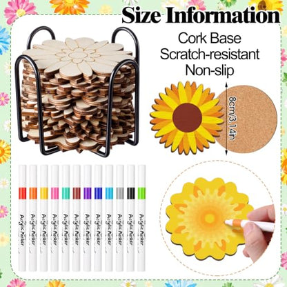 Patelai 61 Pcs Flower Wooden Coasters Painting Kit for Adult, DIY Craft - style: Floral