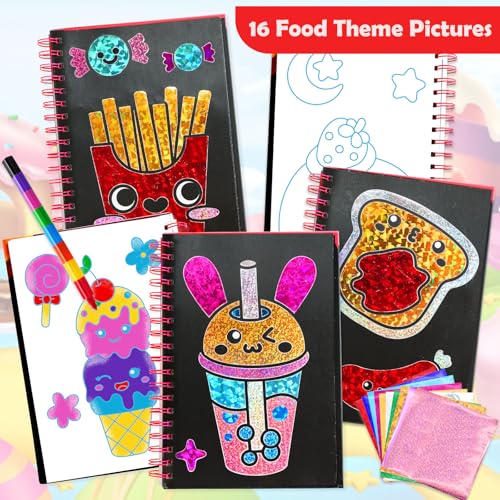 FUNNYB&G Foil Art Craft Kit for Kids, Sparkly Birthday Gift Toy for Girls - style: Food