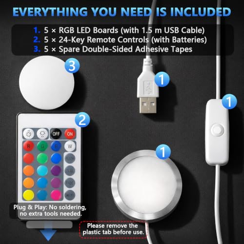 5 Pack RGB LED Lamp Kit for 3D Printed Light Box, Remote & Memory Function, USB 5V, Compatible with Bambu Lab X1/P1/A1 & MakerWorld Models, by CreatryLab - size: 5 PACK