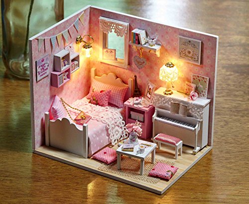 DIY Miniature Dollhouse Kits - Wooden Mini Model House with LED Lights, Tiny Furniture & Accessories – Craft Building Kits for Teens & Adults -Sunshine Princess - style: Sunshine Princess