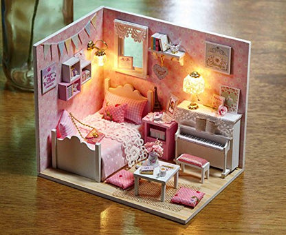 DIY Miniature Dollhouse Kits - Wooden Mini Model House with LED Lights, Tiny Furniture & Accessories – Craft Building Kits for Teens & Adults -Sunshine Princess - style: Sunshine Princess