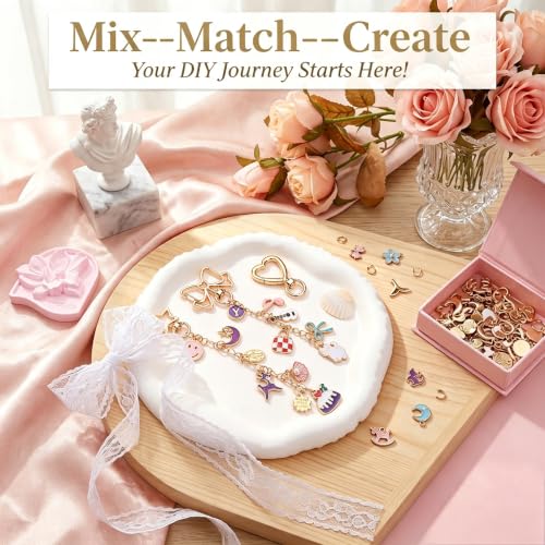 FULGENSZ 400PCS DIY Lipgloss Charm Kit – 136 Charms, 30 Keychains, Extender Chains & Tools for DIY Keychain & Key Chain Charm Kit Projects, Bag Charms, Jewelry Making & Party Gifts (Cute Pink) - color: Cute Pink