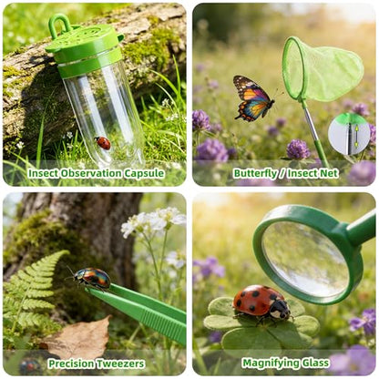 Kids Gardening Tools and Bug Catcher Kit with Wheelbarrow Sets, Ages 2 3+ - color: Green-18pcs