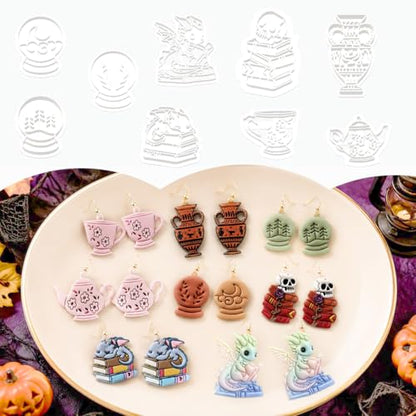 9 Pcs Hobby-Themed Polymer Clay Cutters Set - Teacup, Book & Mythical Creature Imprint Cutters for Polymer Clay Jewelry Making, Gift for Tea & Book Lovers - color: Book & Mythical