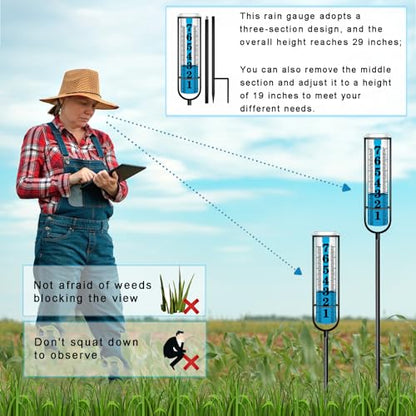 Rain Gauge Outdoor, Freeze Proof Rain Gauges Outdoors Best Rated, 7" Capacity Large Clear Font and Scale Rain Guage with Long Stake for Yard Garden, Rain Water Meter with Two Plastic Replacement Tube - color: Large rain gauge with 2 tubes
