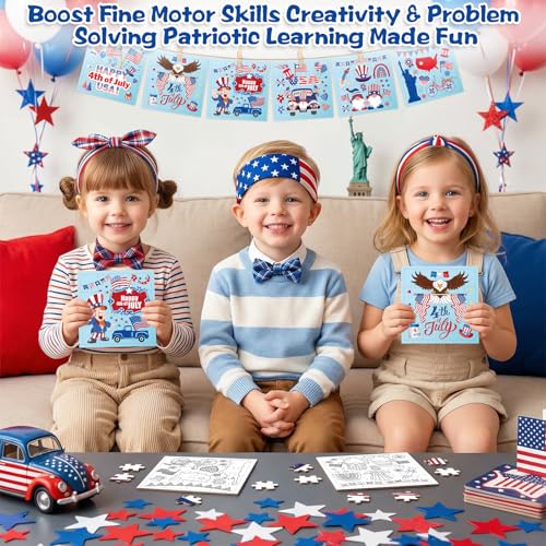 Fennoral 24 Pack 4th of July Patriotic Puzzle Craft Kit for Kids - color: 4th of July