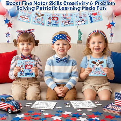 Fennoral 24 Pack 4th of July Patriotic Puzzle Craft Kit for Kids - color: 4th of July