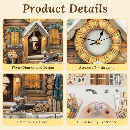 3D Wooden Puzzle for Adults - Swiss Chalet Clock - color: Swiss Chalet Clock
