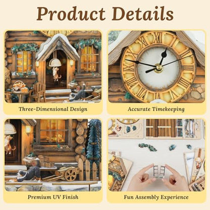 3D Wooden Puzzle for Adults - Swiss Chalet Clock - color: Swiss Chalet Clock