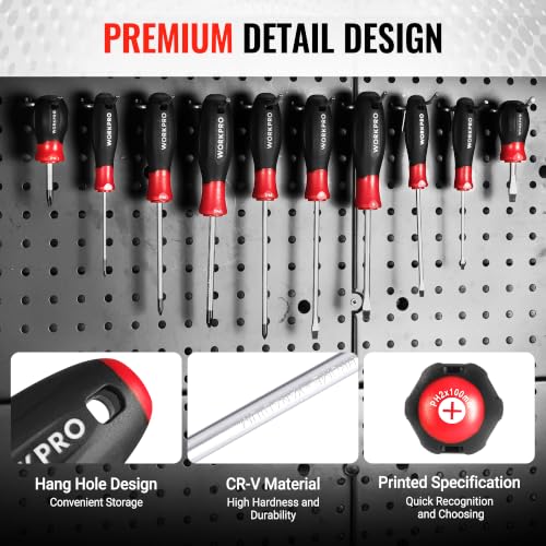 WORKPRO 10-Piece Magnetic Screwdriver Set with Pouch, Red - color: Red