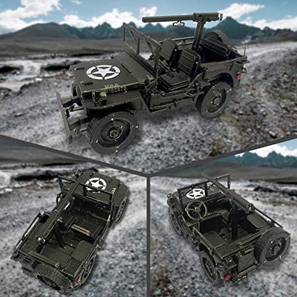 Piececool 3D Metal Car Model Kits, SUV Military Vehicle Models Building Kits, Brain Teaser 3D Puzzles for Adults Teens Stress Relief, Best Gifts for Dad - style: Willys-SUV