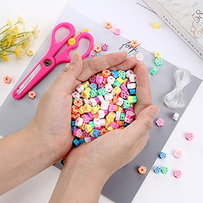 100pcs Mixed Polymer Clay 10mm Spacer Beads for Women Jewelry Making DIY Bracelet Necklace Hair Clip Accessories (Flower) - color: Flower