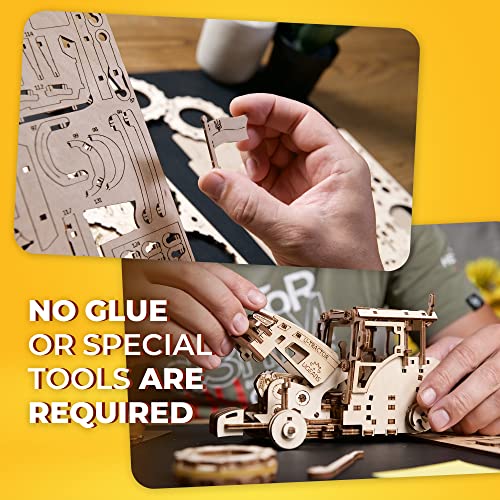 UGEARS The Tractor Wins Model Kits - Spring - Driven Model Tractor Kits to Build with Folding Paper Tank - 3D Wooden Tractor Model Kit for Self - Assembly - Mechanical 3D Puzzles for Adults and Kids