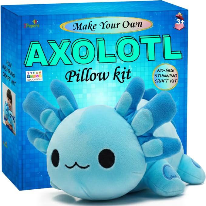 Axolotl Plushie Kit, DIY Animal Toy Fun Arts and Crafts For Boys & Girls - style: AXOLOTL (blue)