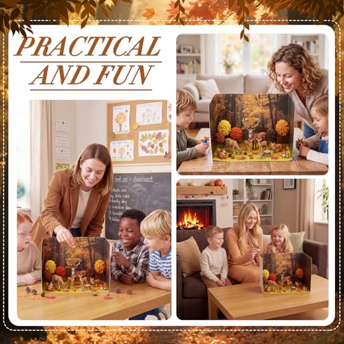 AmazingSpark 2 Set Fall Forest Animals Diorama Box and Fake Grass Decor, Woodland Figures Diorama Project Supplies Set, Cardboard Display Case Kit with Double Sided Tapes for DIY Crafts - style: Fall