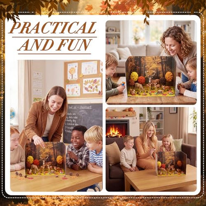 AmazingSpark 2 Set Fall Forest Animals Diorama Box and Fake Grass Decor, Woodland Figures Diorama Project Supplies Set, Cardboard Display Case Kit with Double Sided Tapes for DIY Crafts - style: Fall