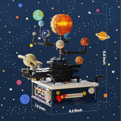 Solar System Building Sets with Light - 775 PCS Rotatable Space Exploration Toys with 8 Planets & Rocket, Science Astronomy Educational Gifts for Boys Girls Age 8+ Years Old Kids