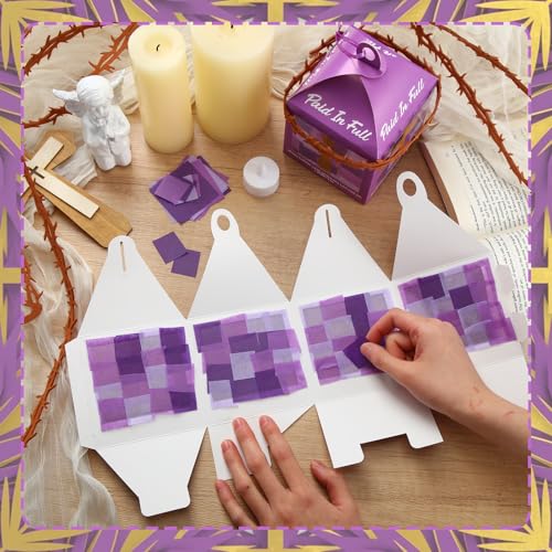 Simgoing 12 Set Christian Cross Lantern Craft Kits with LED Candles - style: Easter