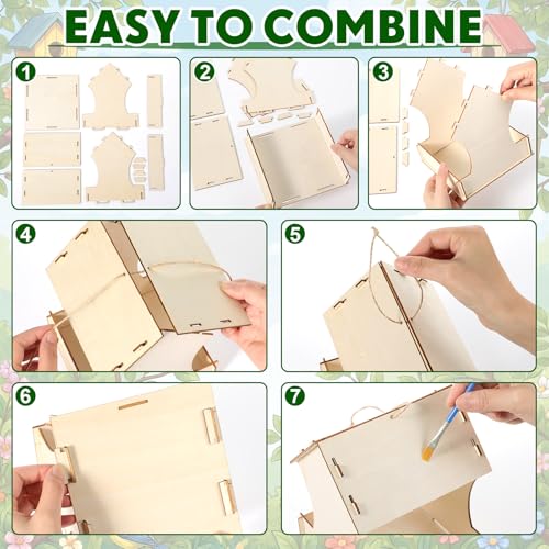 DoubleFill 12 Pack Wooden Bird Feeder Kits, DIY Bird House Kits, Build and Paint Craft for Adults, Unfinished Birdhouse Wood Craft for Educational Fun Art Outdoor Activities Gift