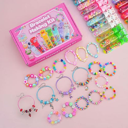AIPRIDY Creative Beading Kit, Charm Bracelet Jewelry Making Kit for Kids, 18 Styles, 24 Pack Bracelet Wands,Classroom Prizes,Goodie Bags Stuffers, Ages 4+ (700, Pink) - color: Pink