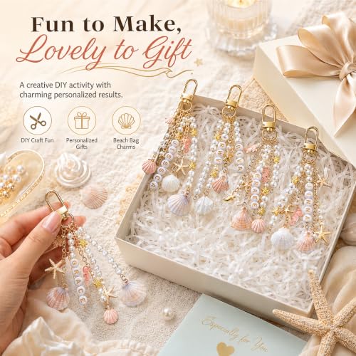 Mavsigak 776 Pcs DIY Keychain Making Kit, Seashell Key Chain Craft Set with Starfish Seahorse Pearl Letter Beads, Keychain Clips and DIY Accessories for Backpacks Purse Tote Bag Charm Kit