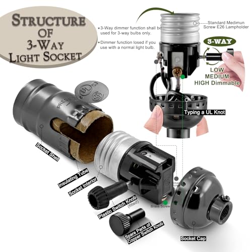 Lamp Making Kit,Make a Lamp or Repair Kit,3-Way Lamp Socket with Matching Cord Lamp Harp Set,Lamp Wiring Kit for Table Floor Lamp,Essential Hardware for DIY Lamp Design or Repair (Black, 1) - style: Black