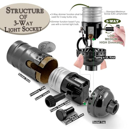 Lamp Making Kit,Make a Lamp or Repair Kit,3-Way Lamp Socket with Matching Cord Lamp Harp Set,Lamp Wiring Kit for Table Floor Lamp,Essential Hardware for DIY Lamp Design or Repair (Black, 1) - style: Black