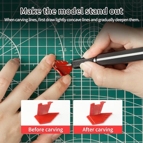 Model Scriber, 7-Piece Tungsten Steel Blade Scribing Tool Set 0.075/0.1/0.125/0.15/0.2/0.3/0.5mm, with Wooden Stand for Modeling Hobby, RG Scale Model, Gundam Model Kit, Plastic Models