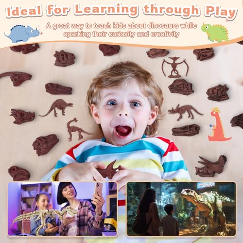 70PCS 3.7 Inch Dinosaur Bone for Sandbox Brown Dinosaur Fossil Skeleton Plastic Skull Dino Dig Toy Kit for Puzzle Game Sensory Bin Birthday Party Dino Scavenger Hunt Science Class Prize Cupcake - color: Brown
