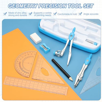 PATIKIL Geometry Precision Tool Set, 11 Pcs Geometry Set Compass Tool with Shatterproof Storage Box Rulers Math Compass Kit for Math Drafting Supplies, Dark Blue(Style 1) - color: Dark Blue