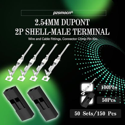 50 Sets / 150 Pieces for Dupont 2.54mm 2Pin Black Male Connector - size: 2-Pin Male, style: Black-Single Row