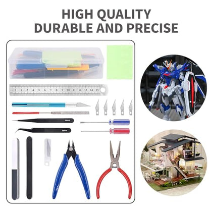 Kisoy 17PCS Model Kit Tools, Gundam & Dollhouse Essential Set with Case - Hobby Tools for Building, Repairing Airplane, Car and Robot Models - color: Mocha Coffee Shop